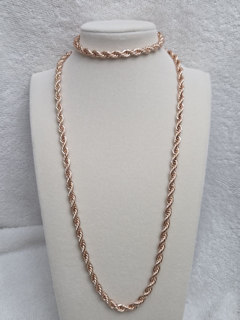 ION Plated Rose Gold over Stainless Steel Rope Chain & Necklace Set